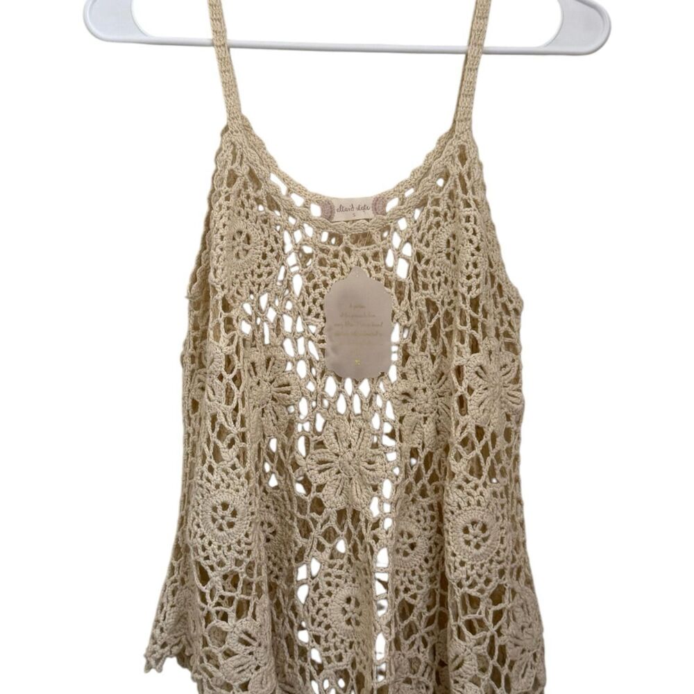 Altar’d State Womens S Cream Crochet Open Knit Boho Festival Tank Top NWT